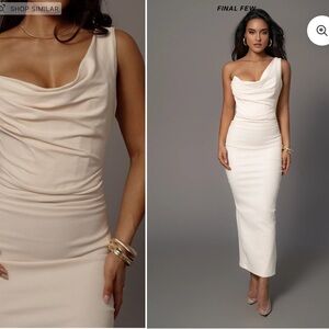 Jluxlabel BUTTERCREAM DENIM KRISHNA ONE SHOULDER MAXI DRESS